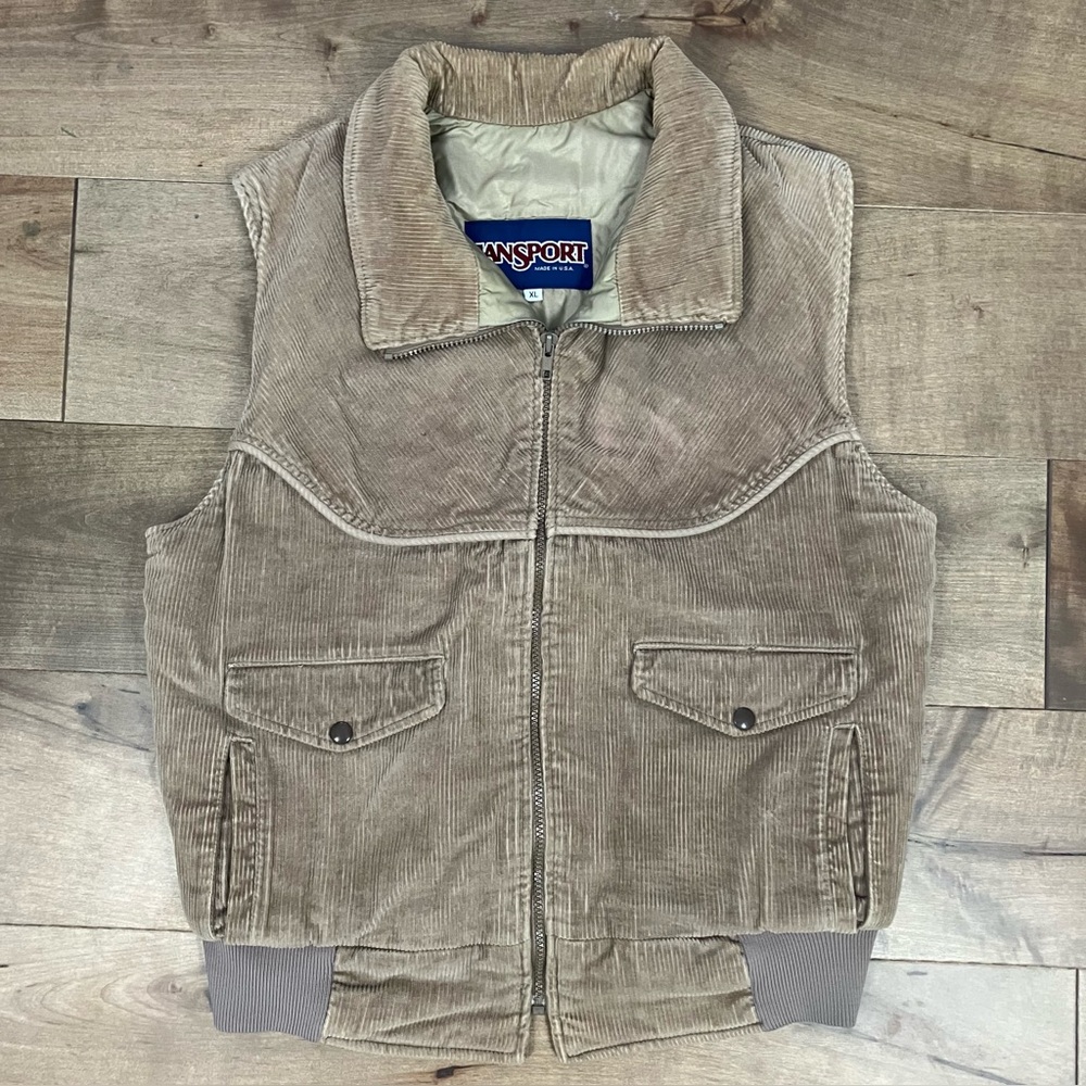 Vintage Jansport Women’s Size XL Brown Corduroy Full Zip Vest Insulated USA